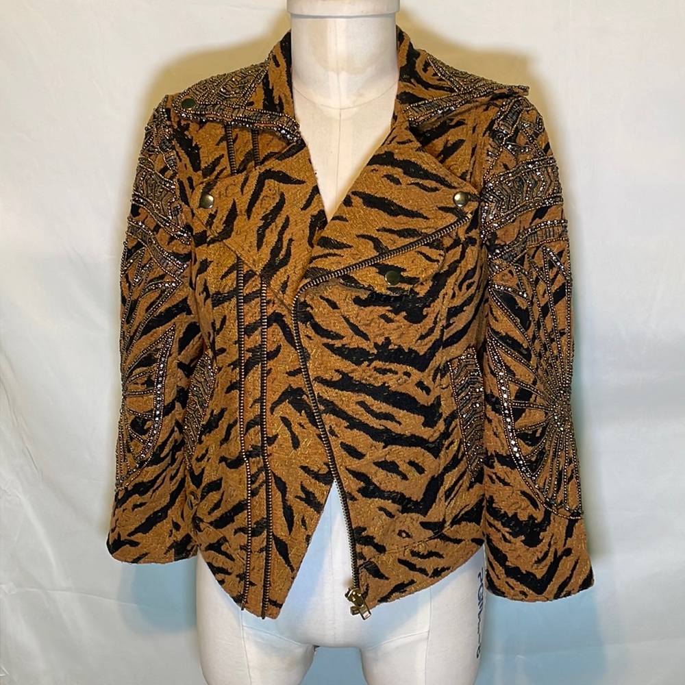 New Romantics by Free People heavily beaded blanket biker jacket size M